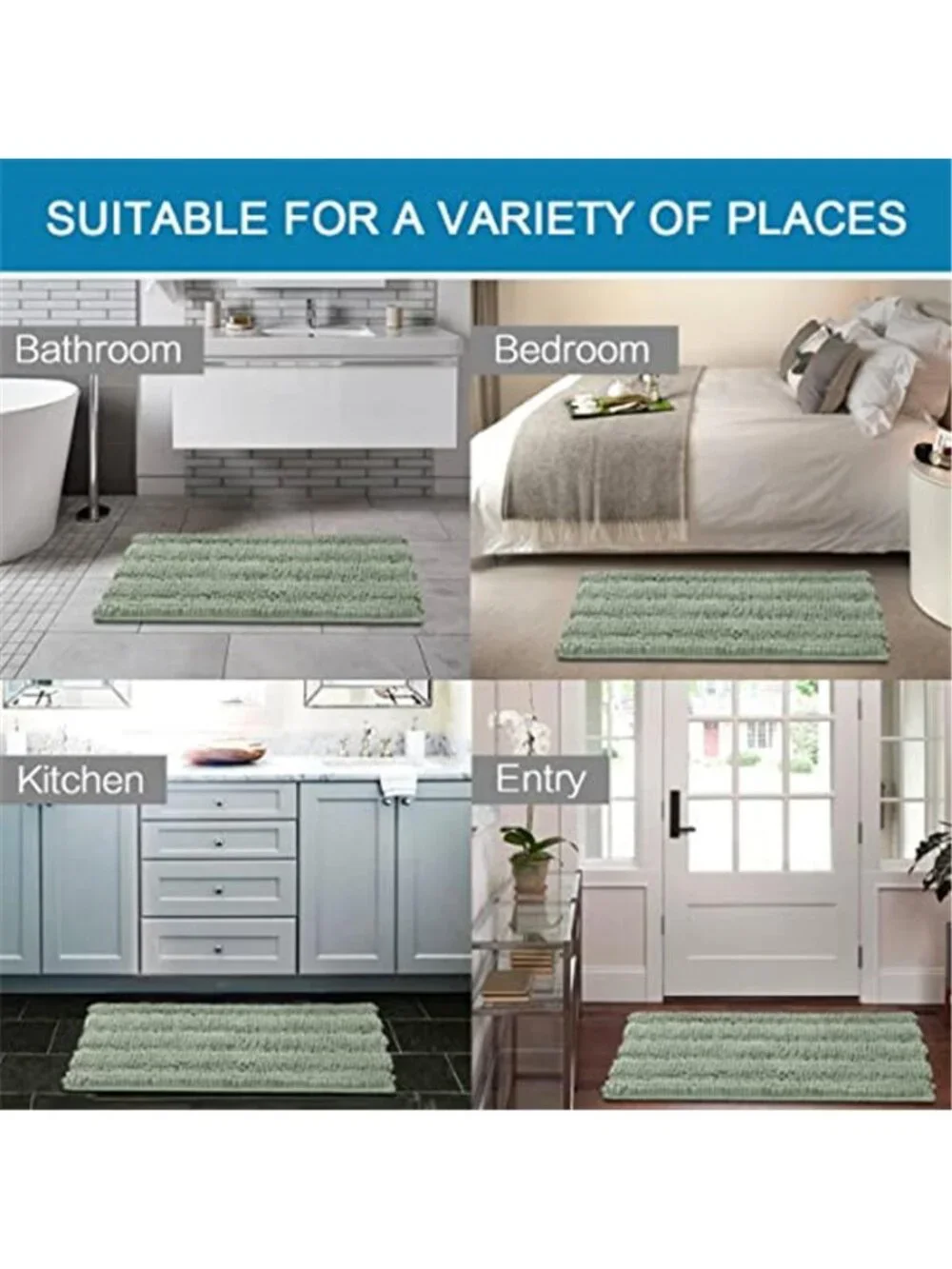 Thick Chenille Bath Rug Set Ultra Soft Absorbent Non Slip Bathroom Floor Mats